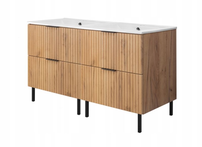 Szafka łazienkowa Furnidea 120 cm dąb craft złoty ryflowana z umywalką FLOW 1 szt.