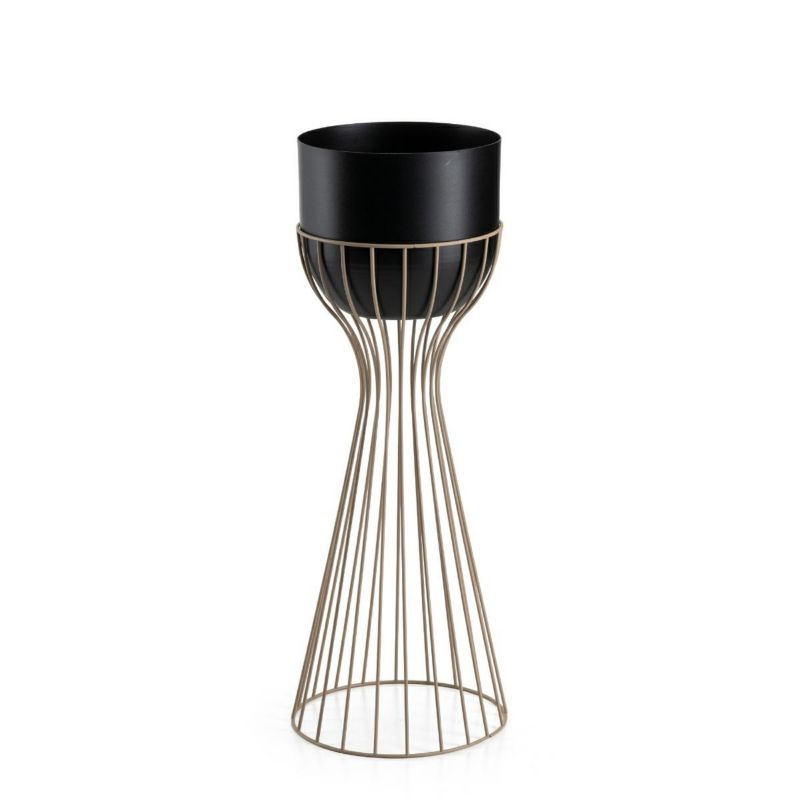 Kwietnik stojący HowHomely taupe z czarną osłonką metalowy 56 cm 1 szt.
