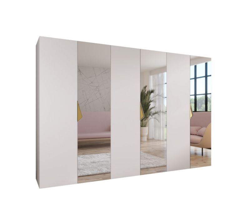 Szafa uchylna z lustrem z lustrem otwierana Abiks SANDI 2 300 (3x100) wys 202 cm Biały + Złoty 1 szt