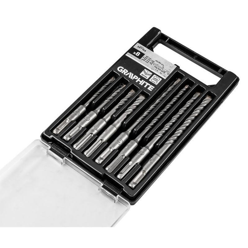 Zestaw wierteł do betonu GRAPHITE SDS Plus z podwójną spiralą 5 x 6 x 8 x 10 x 110 mm, 5 x 6 x 8 x 10 x 160 m 1 kpl