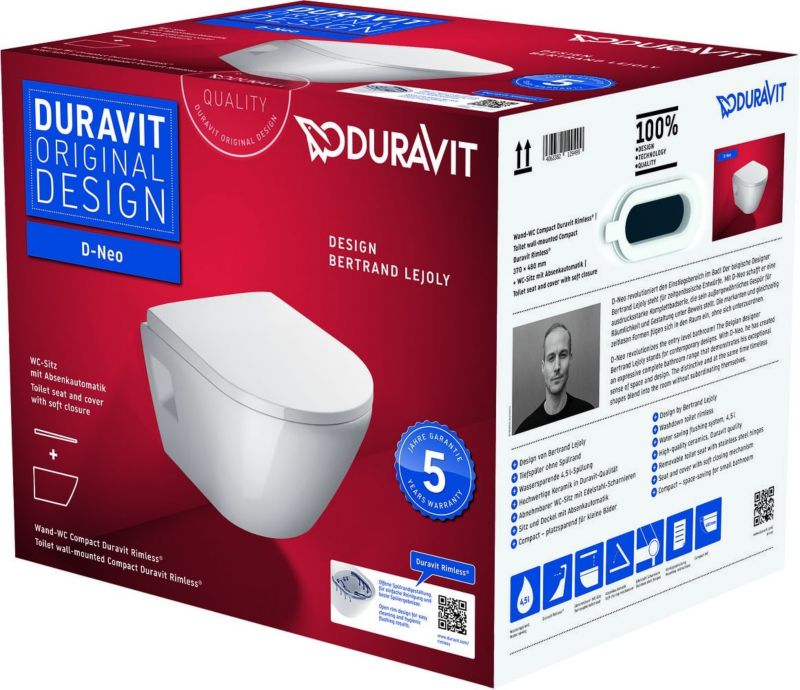 WC Miska Duravit D-Neo rimless z deską wolnoopadającą 48x37 cm, biała, wisząca, 1 szt.