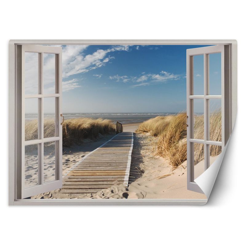 Fototapeta Feeby Widok z okna plaża wydmy pomost 210x150 1 szt