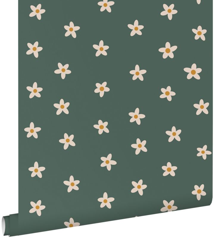 Tapeta ESTAhome stokrotki ciemnej zieleni 53 cm x 10.05 m - 1 rol.