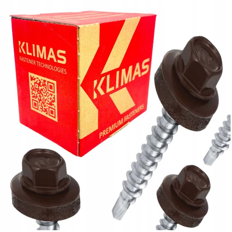 Wkręty Klimas farmerskie RAL 8017 BRĄZOWE 4,8x35mm farmery DO BLACHY ocynk 250 szt.