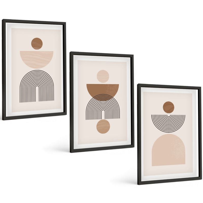 Trzyczęściowy Zestaw Obrazów ArtPrintCave 40x60 cm Czarna rama Abstrakcyjne brązowe kształty 1 kpl.