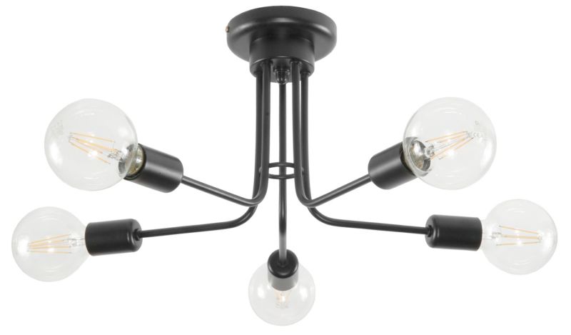 Lampa sufitowa EDYLIT czarna loft industrial 5xE27 odkryte żarówki FRIDA NEGRO 11-410 1 szt.