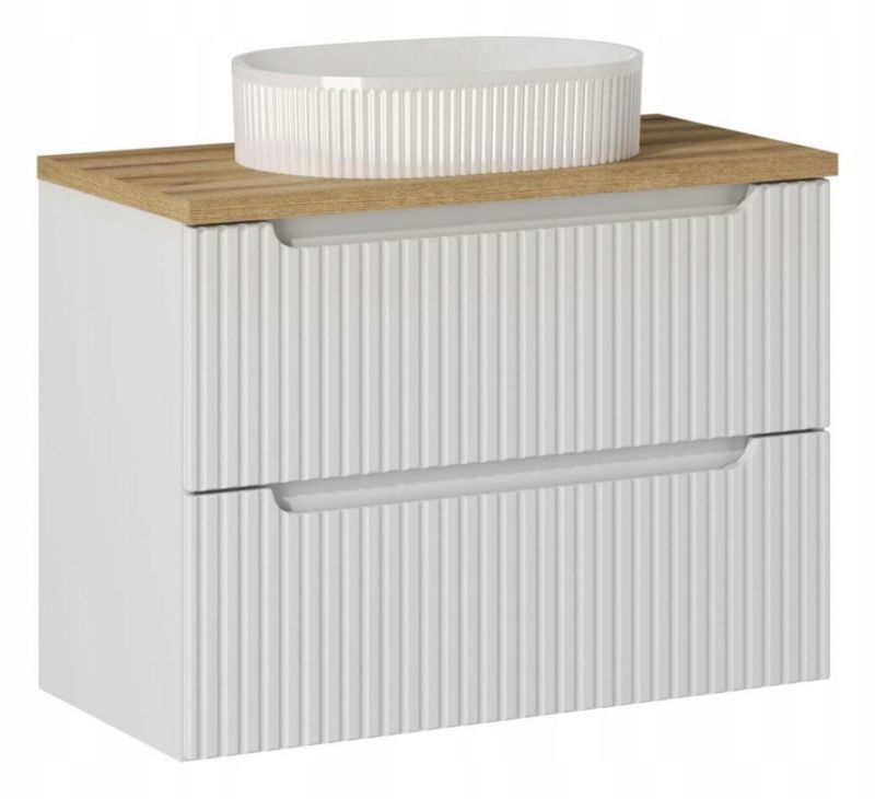 Szafka pod Umywalkę łazienkowa 80 cm Wisząca z Blatem Dąb Nova White Biała z Umywalką Furnidea 1szt.