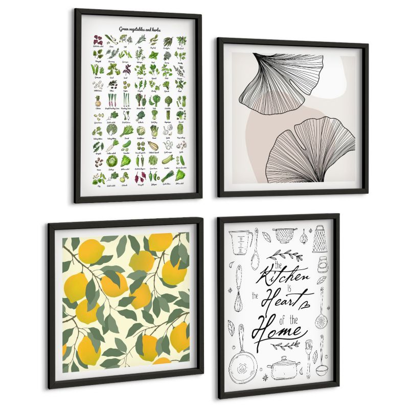 Galeria 4 Obrazów ArtPrintCave (2x50x50+2x40x60cm) Czarna rama Zioła kuchenne cytrynowy obraz 1 kpl.