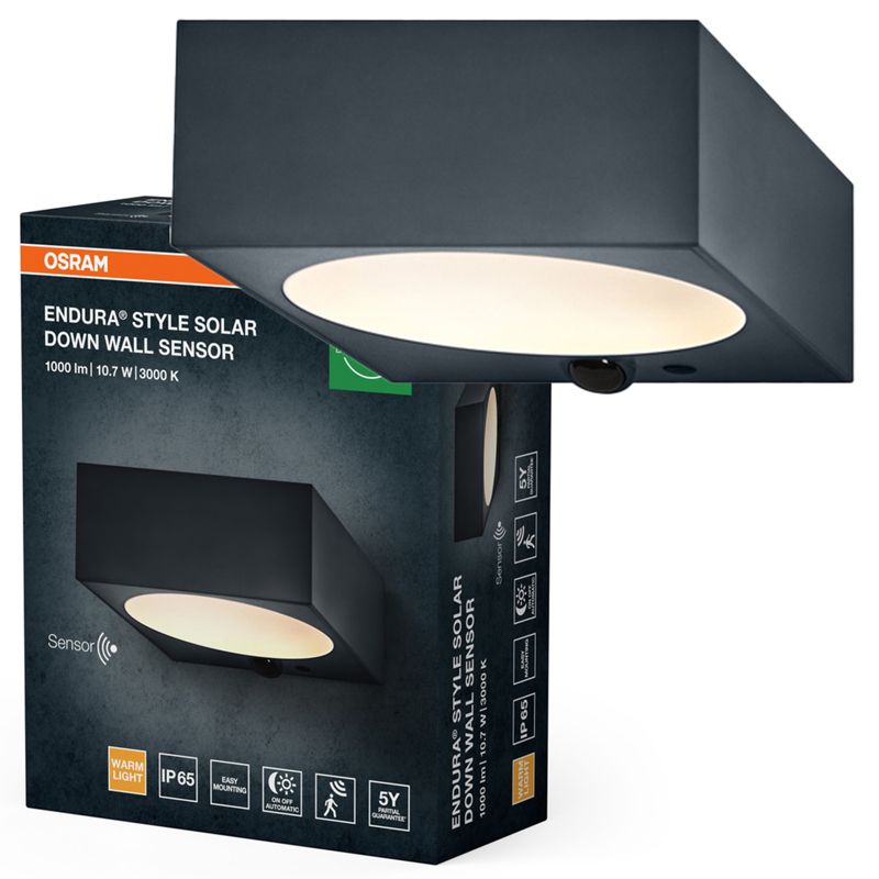 Kinkiet Solarny Endura Osram Lampa LED z Czujnikiem Ruchu i Zmierzchu 10.7W 880lm 3000K Ściemnialna Szary IP65 1 szt.