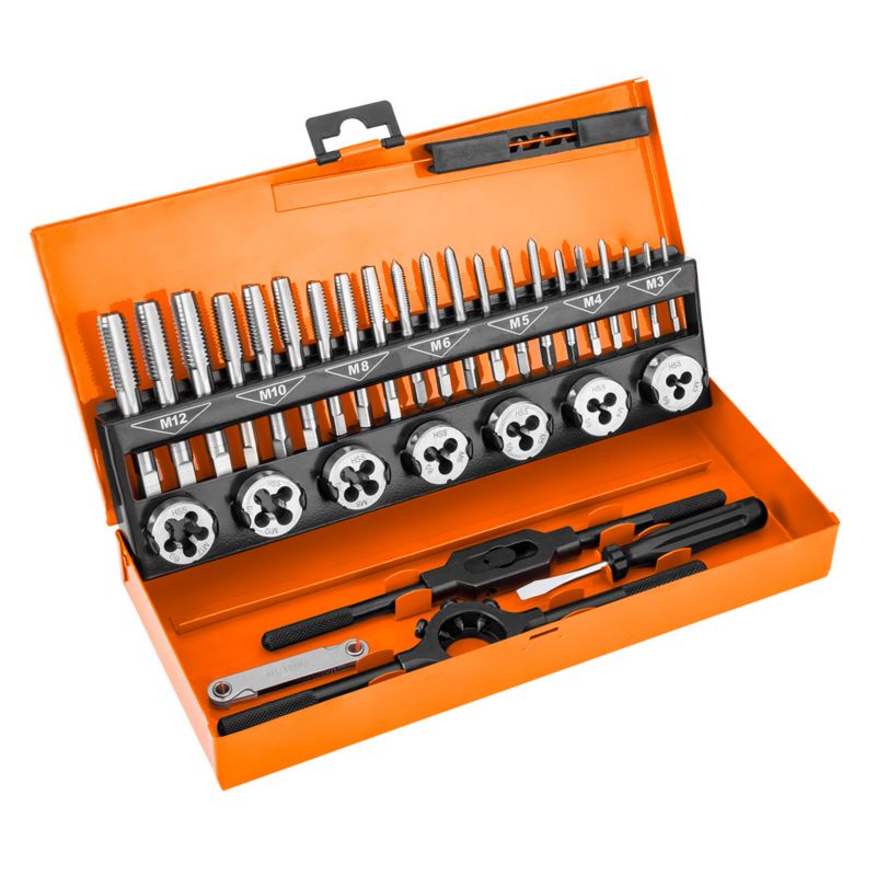 Narzynki i gwintowniki NEO TOOLS M3-M12, zestaw 32 szt. HSS w walizce 1 kpl