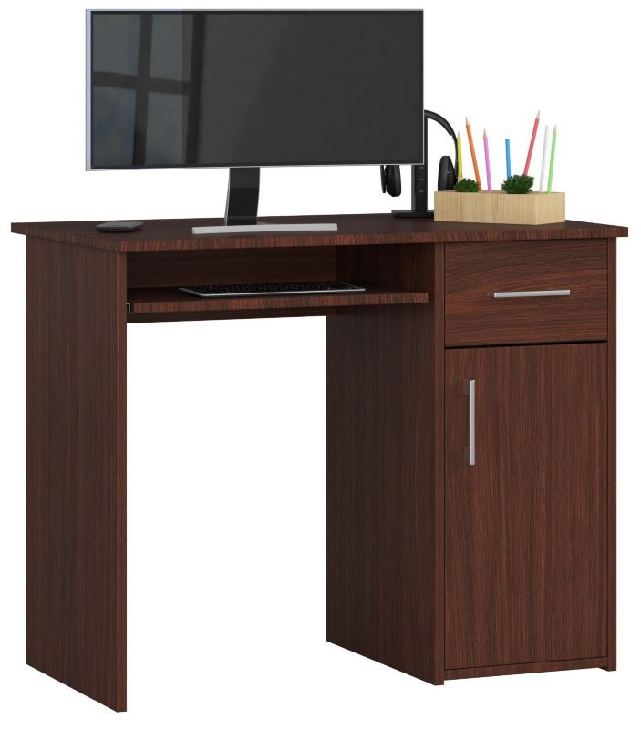 Biurko Akord Pin Wenge 90 cm biurko komputerowe 1 drzwi 1 szuflada kolor Wenge mat 3 półki 90x50x74 cm 1 szt.
