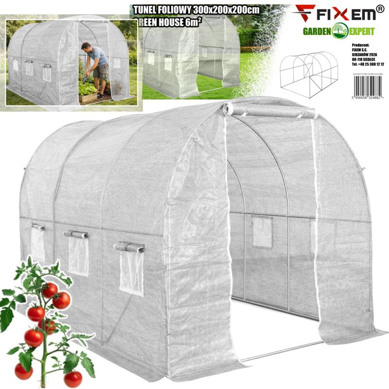 TUNEL FOLIOWY 3x2x2m BIAŁY Fixem 1sztuka
