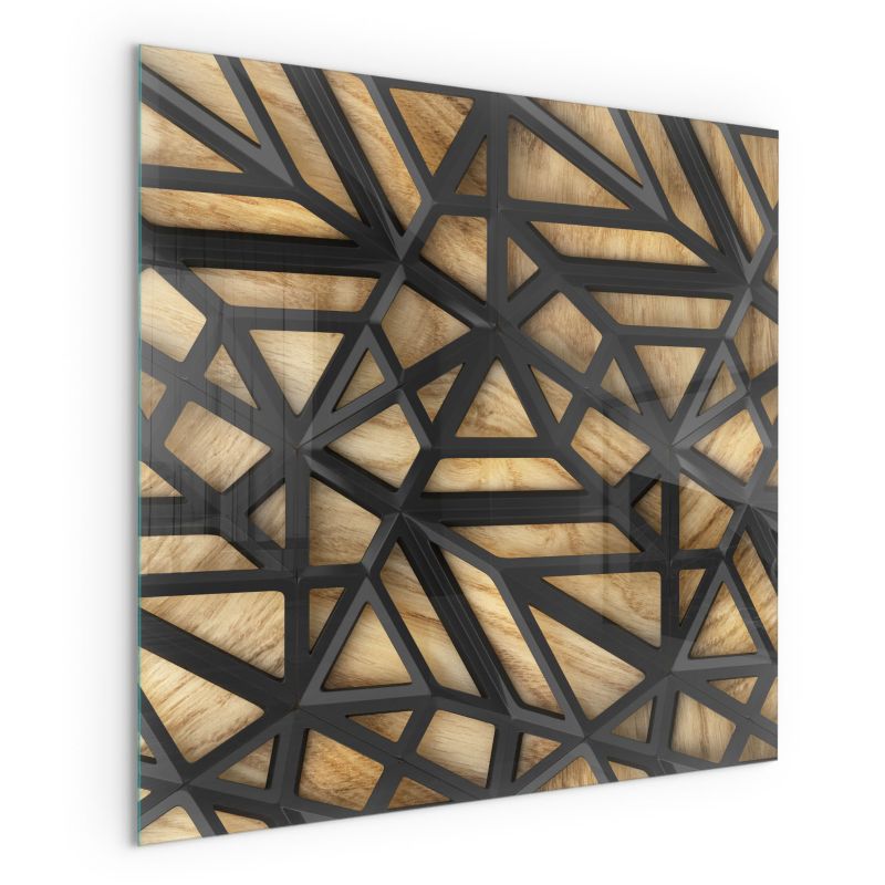 Szklana Podkładka Pod Kominek Kwadrat Wallfluent 60x60 cm Drewniana geometria 1 szt.