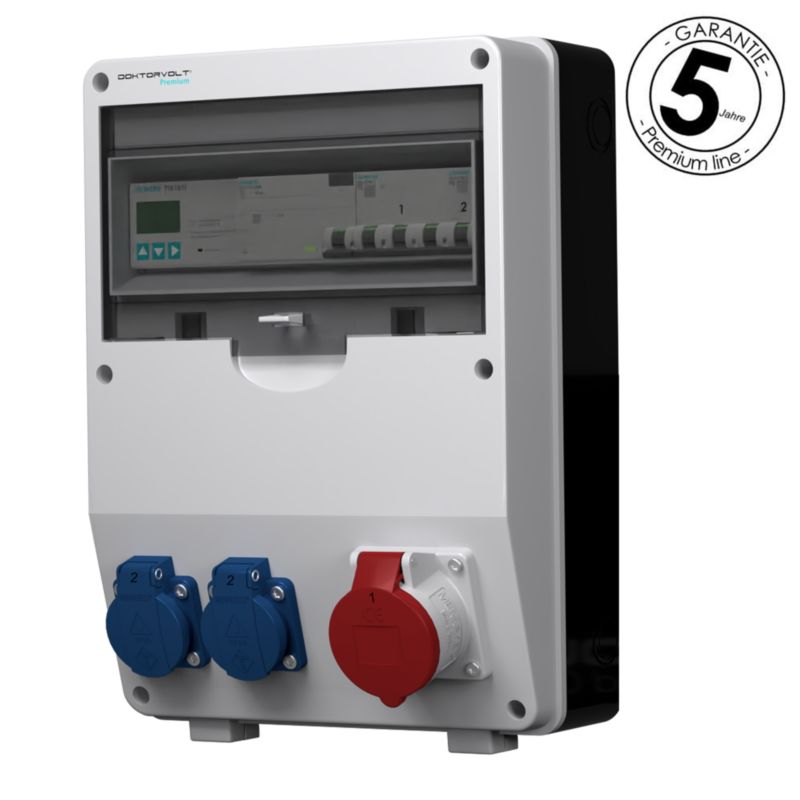 Rozdzielnica budowlana z licznikiem 3F Siemens pTD-S/FI 16A 2x230V gniazda Mennekes Schuko Doktorvolt 4784