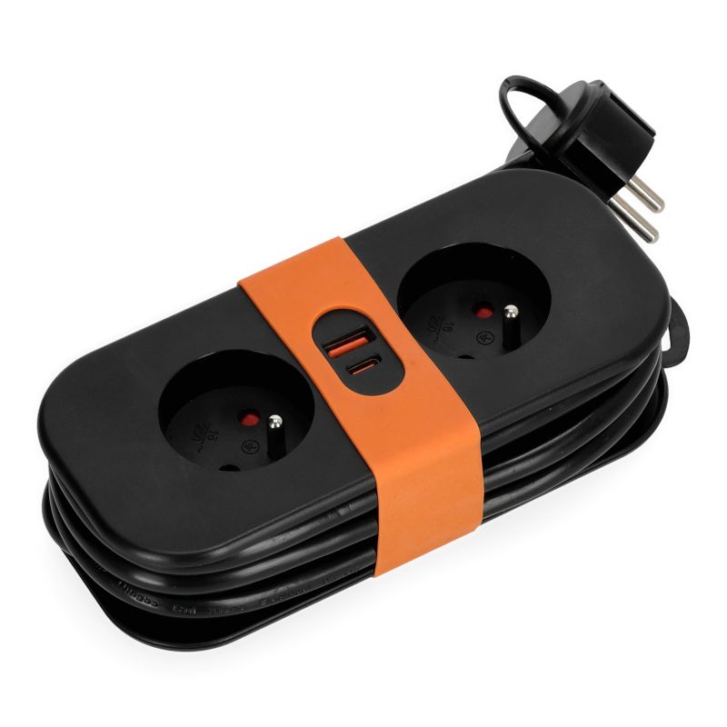 Przedłużacz Kobi 2gn+usb/1,4m/Zu/1,5mm czarny 1szt.