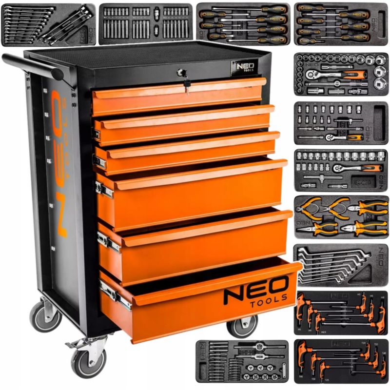 Szafka narzędziowa NEO TOOLS wózek narzędziowy z wyposażeniem 192 el. 6 Szuflad 1 kpl