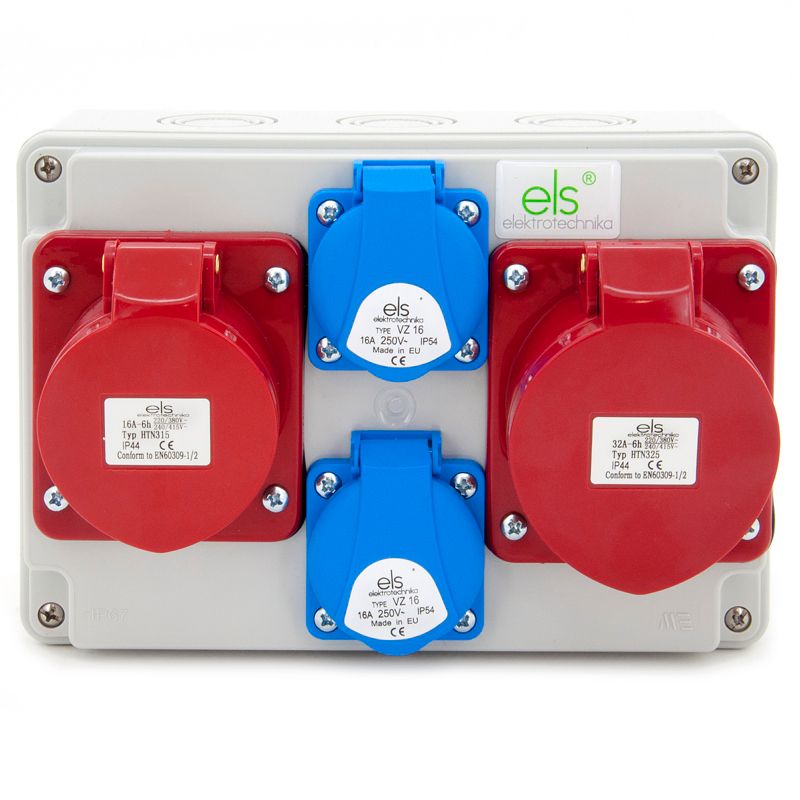 Rozdzielnica ogrodowa, skrzynka budowlana ELS Elektrotechnika N211 2x230V siła 1x32/5 1x16/5, obudowa naścienna IP67, 1 szt.