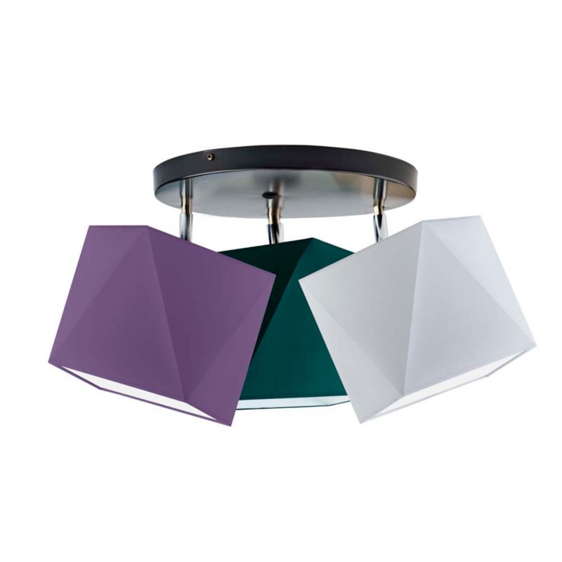 Lampa Volta Light Factory żyrandol plafon sufitowa z abażurami diament Jasny szary, fioletowy, butelkowa zieleń BURNE P3 1szt.