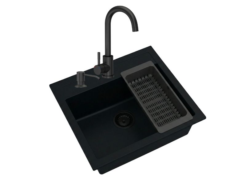 Zlewozmywak Granitowy Sink Quality 56 x 51 cm 1-komorowy z Baterią, Dozownikiem i Syfonem 1 kpl