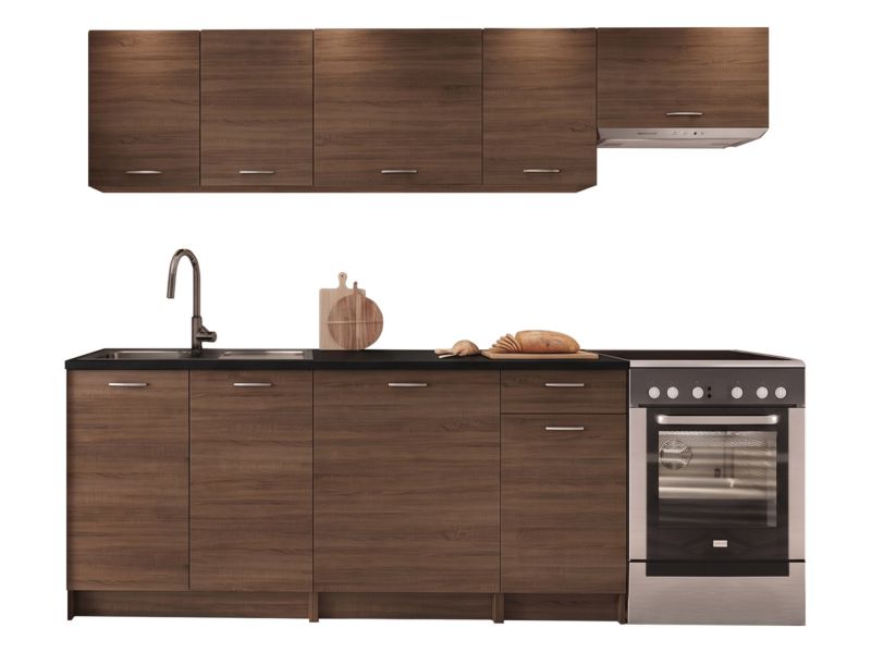 Kuchnia z blatem MIRJAN 24 Mela 240 orzech elegant + blat czarny 1 kpl.