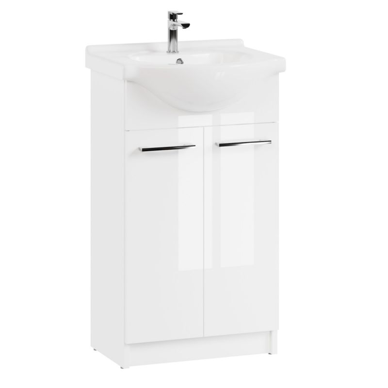 Szafka łazienkowa z umywalką ceramiczną MyFurni 50 cm biała połysk stojąca 1 kpl.