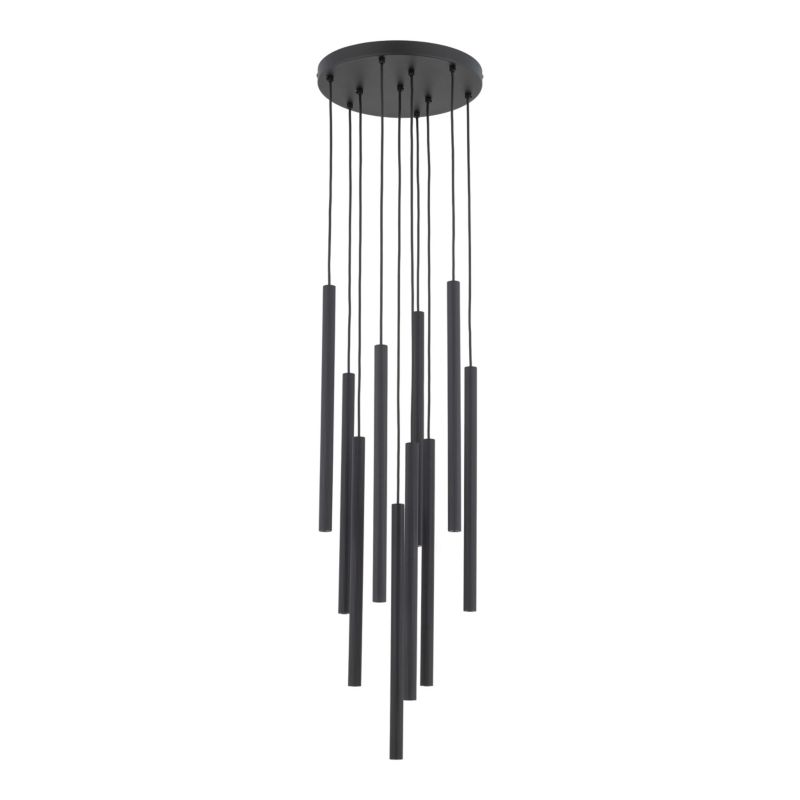 Lampa wisząca Tk Lighting Ferro na kole czarna ryflowana metalowa tuba sopel rurka 10X g9 - 1szt.