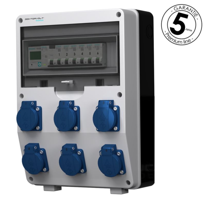 Rozdzielnica budowlana z licznikiem 1F Siemens pTD-S/FI 6x230V gniazda Mennekes Schuko Doktorvolt 4821