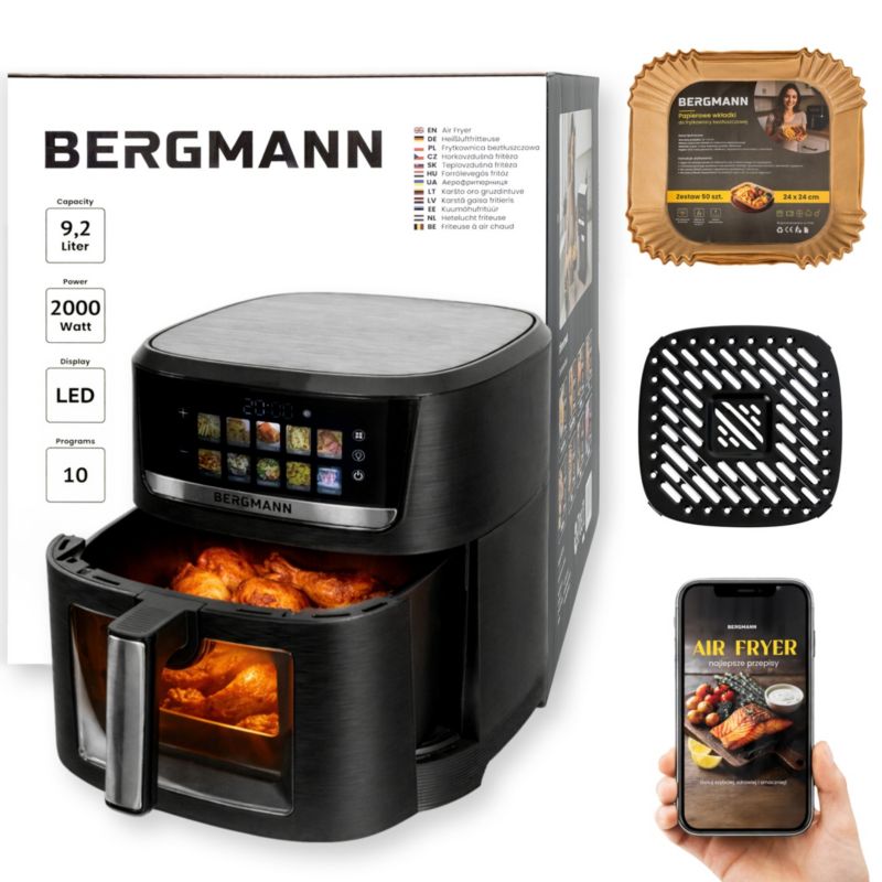 Frytkownica beztłuszczowa BERGMANN YO airfryer frytownica 1 komora 9,2l 2000W 10 programów 1szt.
