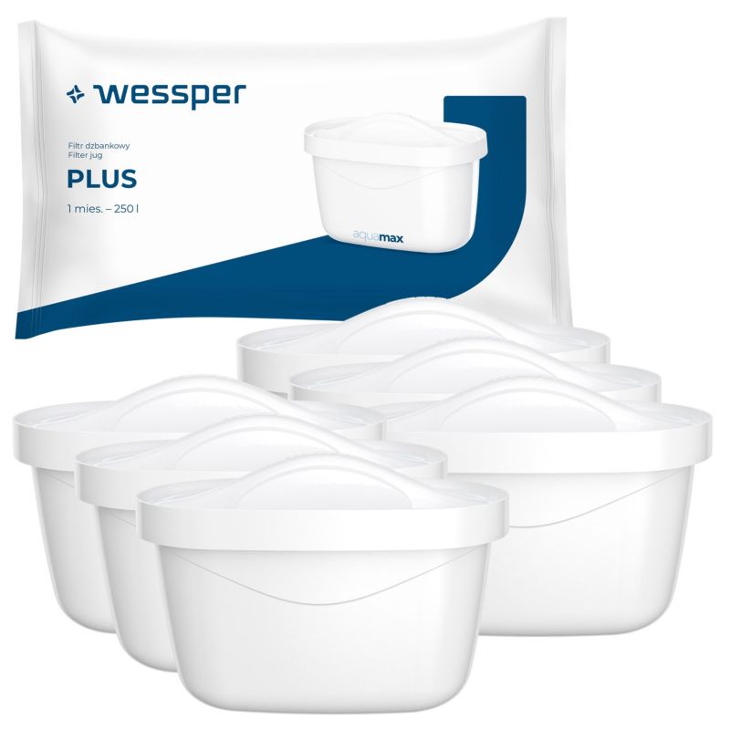 Filtr wody, Wessper Aquamax Plus, wkład, do dzbanka filtrującego, zamiennik do Brita Maxtra+, Dafi Unimax, Aquaphor, 6szt.