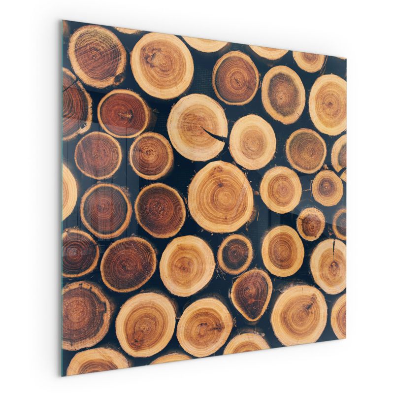 Szklana Podkładka Pod Kominek Kwadrat Wallfluent 60x60 cm Kompozycja z drewnianych fragmentów 1 szt.