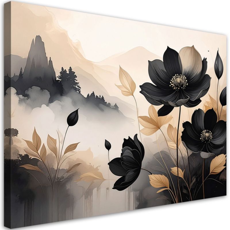 Obraz do salonu sypialni kuchni biura spa loftu Feeby Czarne kwiaty 120x80cm 1szt