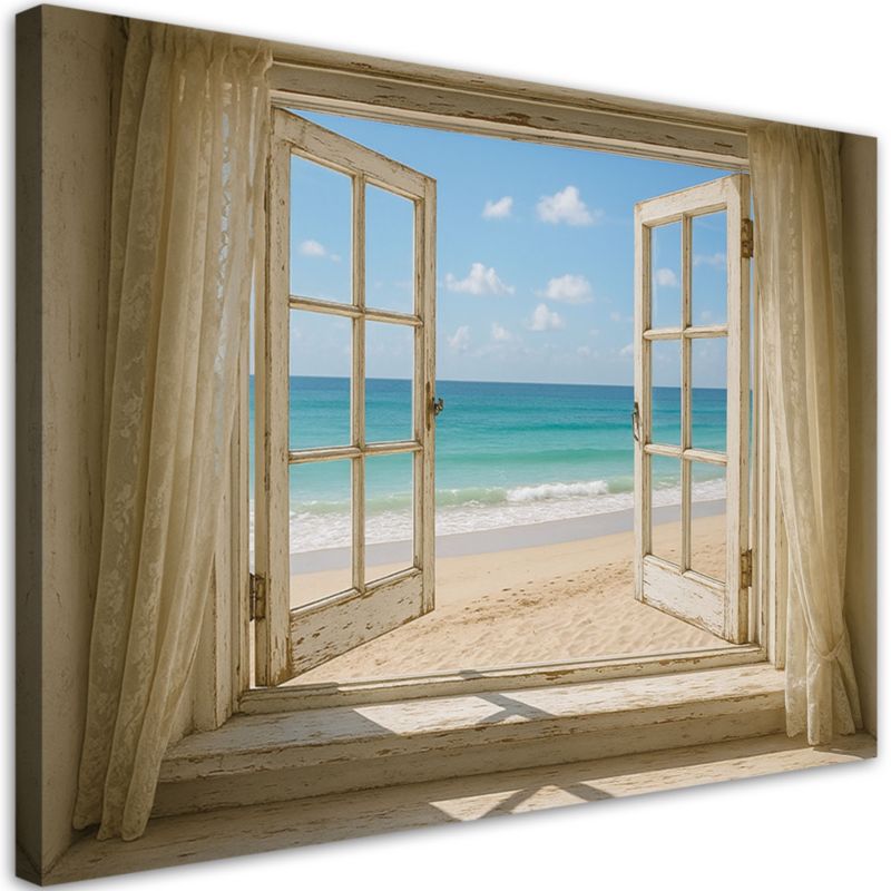 Obraz do salonu sypialni Feeby Widok z okna na plażę Shabby Chic 90x60cm 1szt