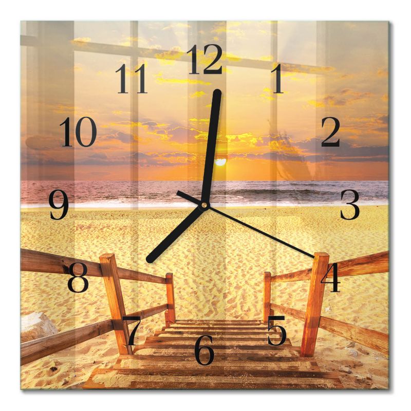 Zegar Ścienny Cichy Mechanizm Tulup 30x30 cm z Czarnymi Wskazówkami Most Plażowy 1 szt.