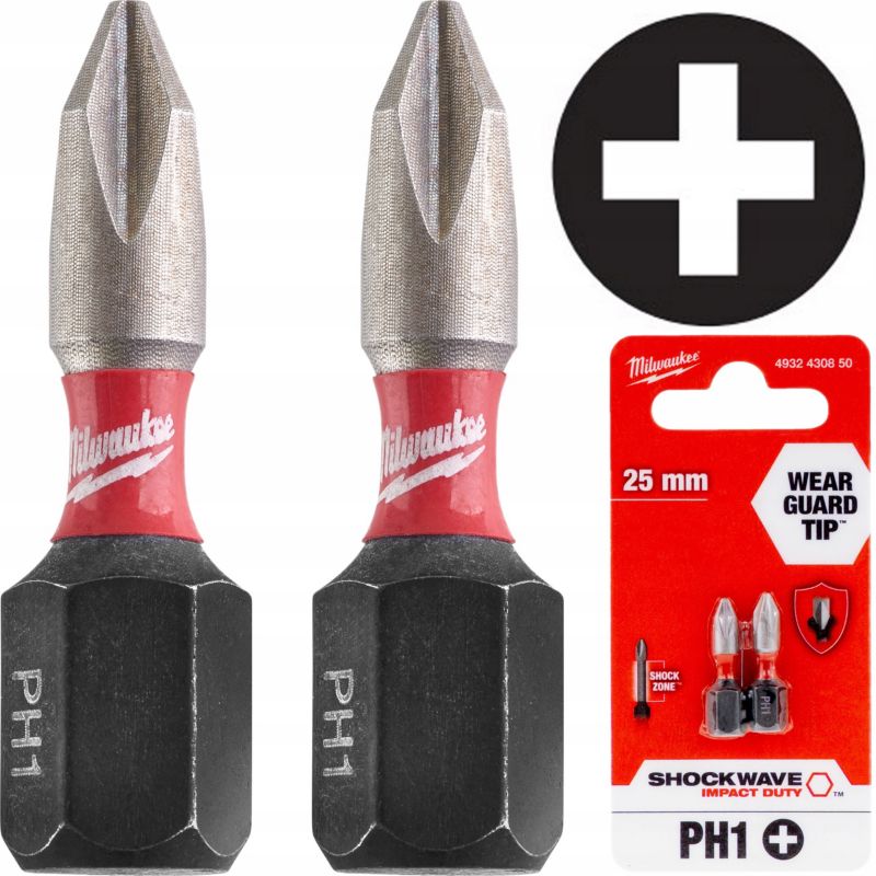 Końcówki do wkrętarki Milwaukee PH1 PH 1 bit udarowy długość 25 mm 2szt