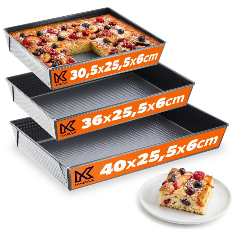 Forma Do Pieczenia KADAX Blacha Blaszki Tortownica XXL Zestaw Ciasta Blaszka Srebrny 3szt