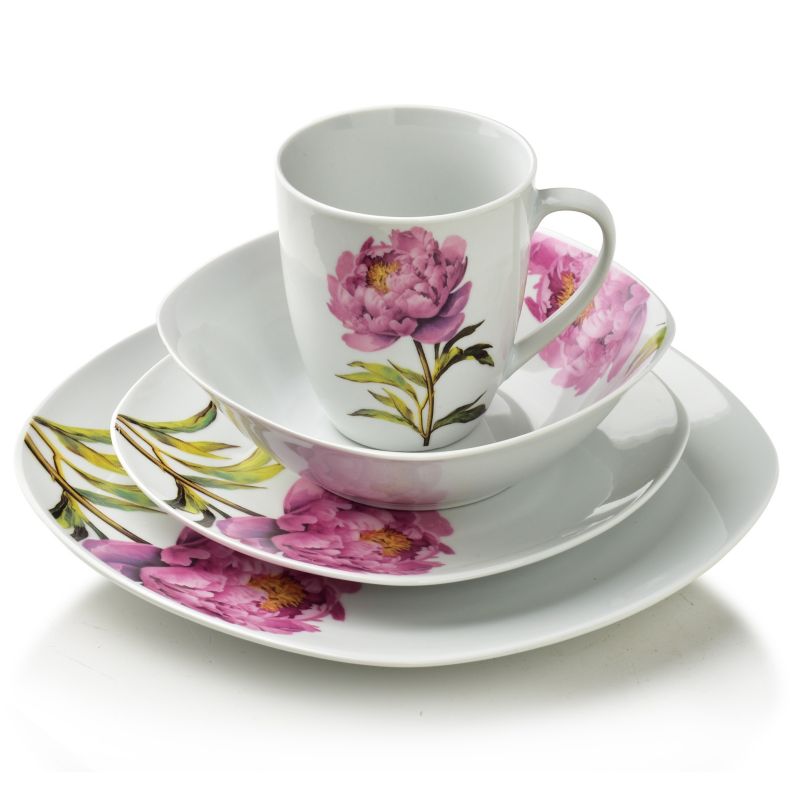 Komplet obiadowy porcelanowy Mondex Affekdesign Lea Peony 25,5cm biały 16el kpl