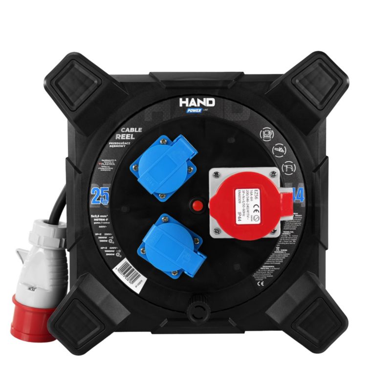 Przedłużacz bębnowy kwadratowy Hand Power HAND PWR 25 m 400 V 3 gniazda 5 x 2,5 mm² H07RN-F IP44 czarny 1 szt.