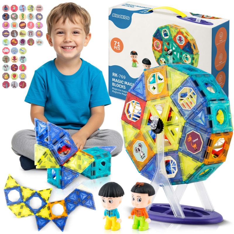 Klocki magnetyczne konstrukcyjne Ricokids RK-769 zestaw 71 el. Karuzela 1szt.