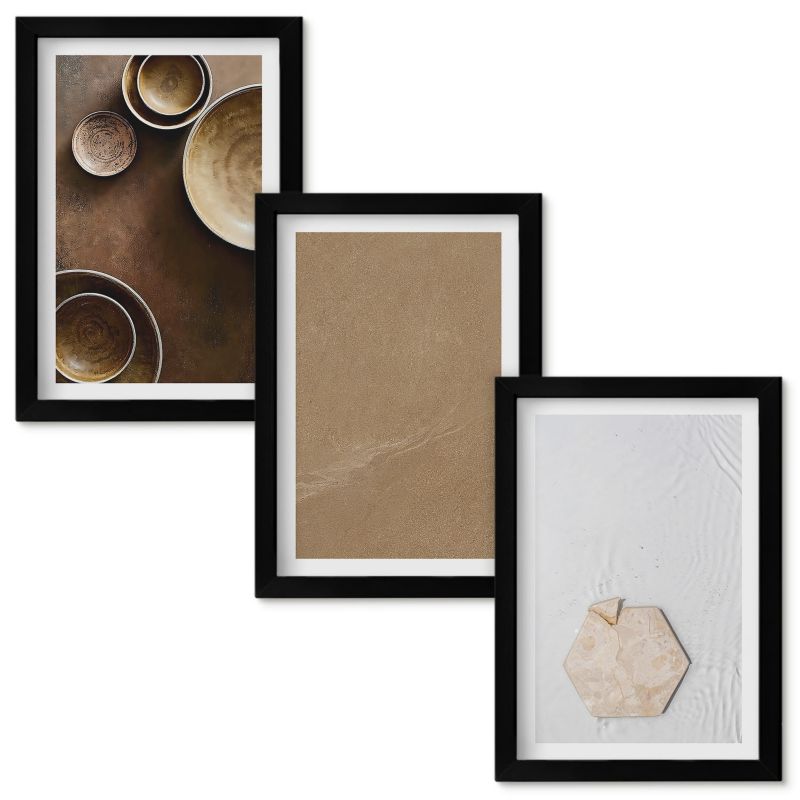 Zestaw Obrazów w Ramie Wallfluent Minimalistyczne tekstury kolory Czarna rama 20x30cm 3 szt.