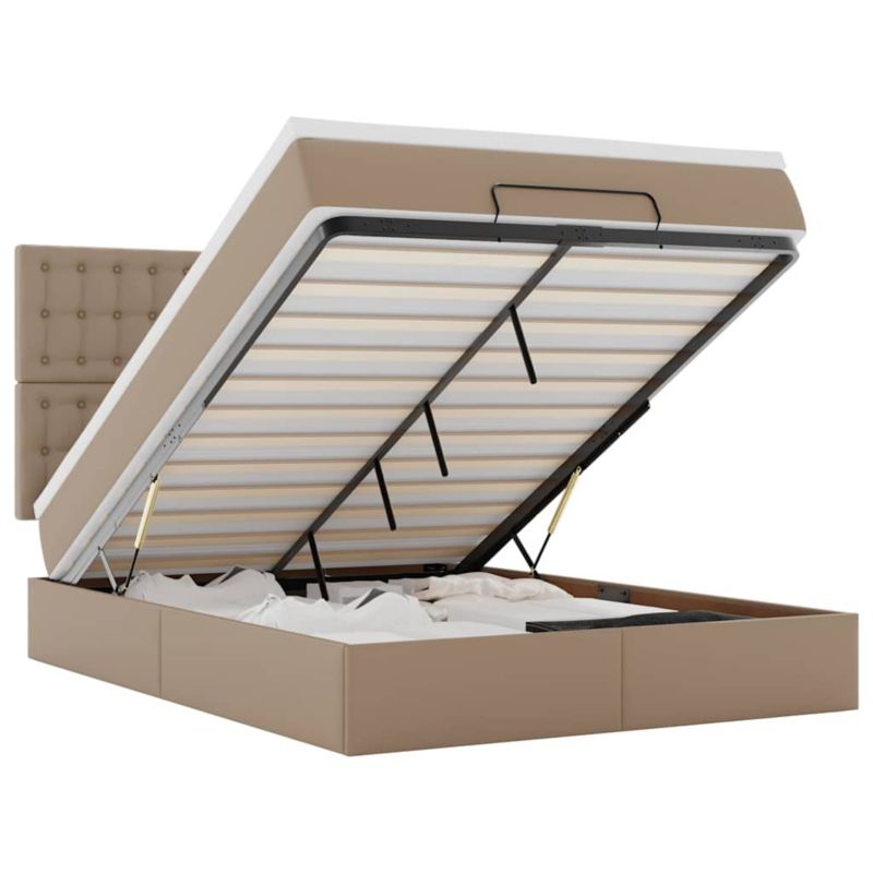 Łóżko otomana WaszeMeble z materacem 135x190 cm Cappucino ekoskóra z LED ze schowkiem WM-3313854 1 szt.