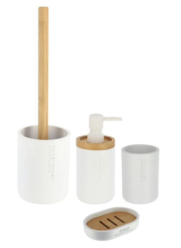 Zestaw akcesoriów łazienkowych Tendance Loudis White biały bambus 10.4 cm x wys. 36 cm. 4 el. 1 kpl.