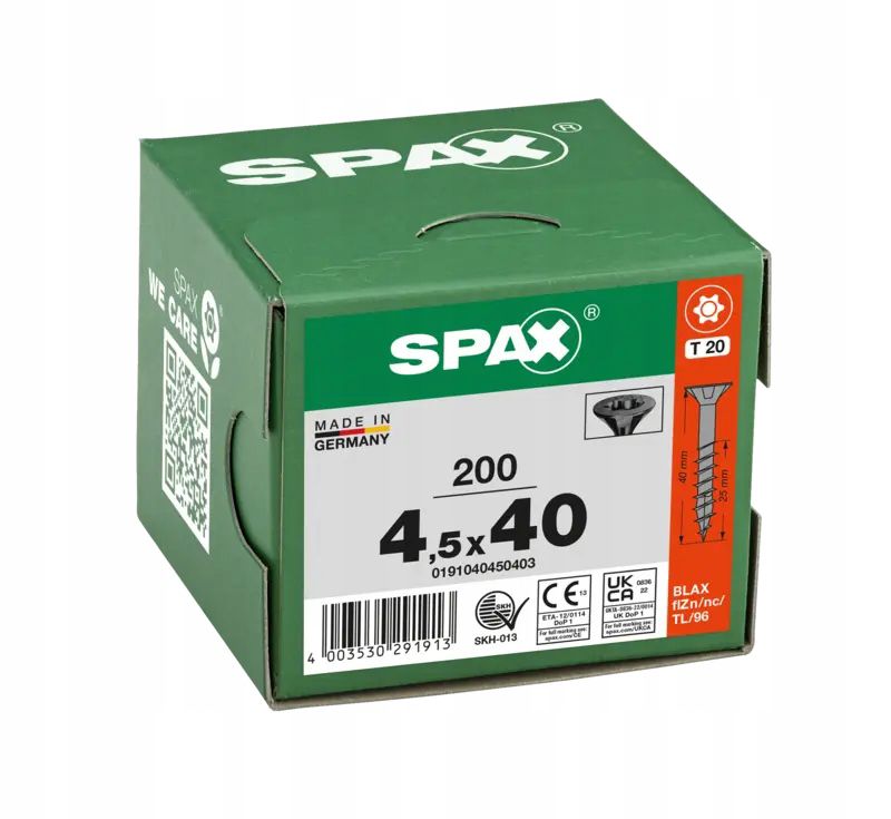 Wkręty do drewna Spax 4,5X40mm Torx,Niepełny Gwint,Łeb Stożkowy,Czarne200Szt