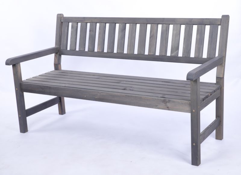 Ławka ogrodowa drewniana MODO24 z oparciem i podłokietnikami trzyosobowa 90 x 154 x 70 cm impregnowana szara 1 szt.