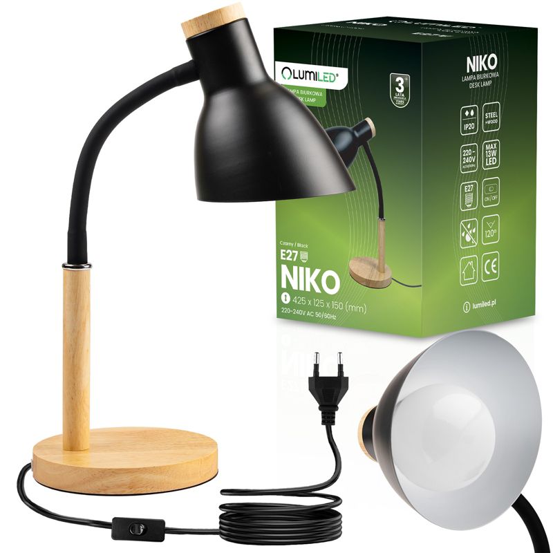 Lampka Biurkowa Lumiled Szkolna Kreślarska Stołowa Dekoracyjna E27 Czarna 1 szt.