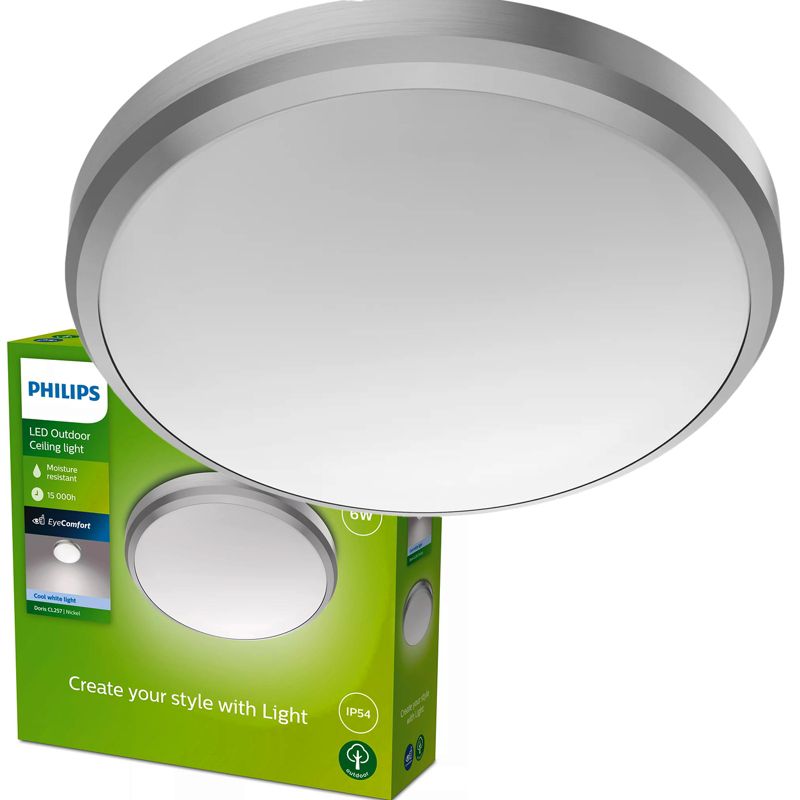 Lampa Ogrodowa Philips Doris Plafon LED 6W 640lm 4000K IP54 Wodoodporna Nikiel 1 szt.