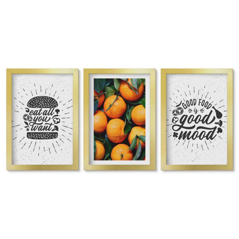 Zestaw 3 obrazów w złotych ramach Tulup 20x30 cm Kuchnia soczyste pomarańcze Galeria ścienna 1 kpl
