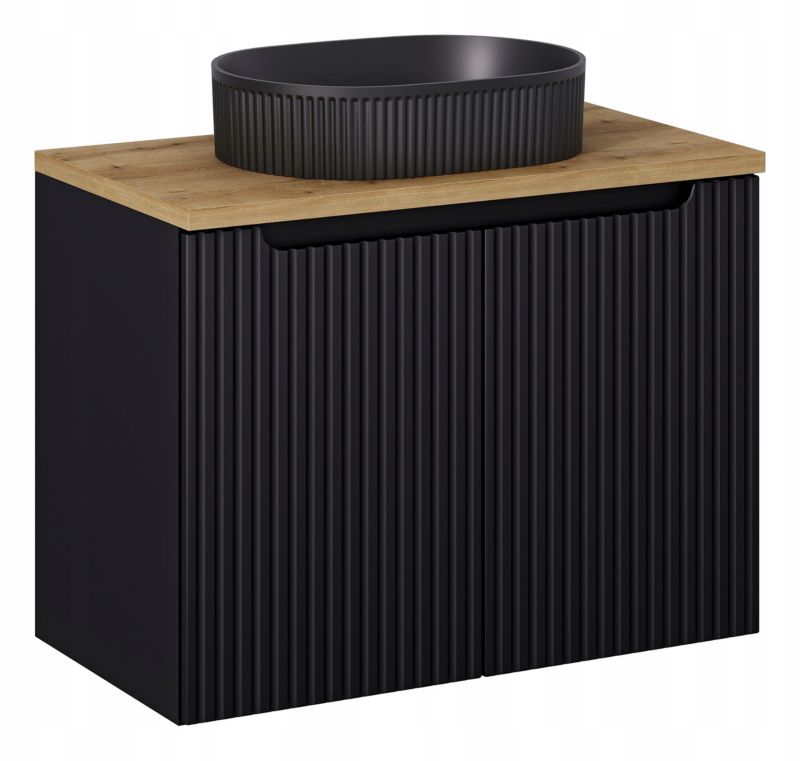 Szafka pod Umywalkę łazienkowa 80 cm Wisząca z Blatem Dąb Nova Black Czarna z Umywalką Furnidea 1 szt.