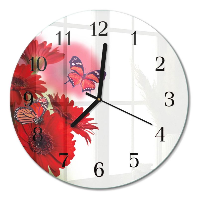 Zegar Ścienny Tulup fi30 cm z Czarnymi Wskazówkami Gerbera 1 szt.