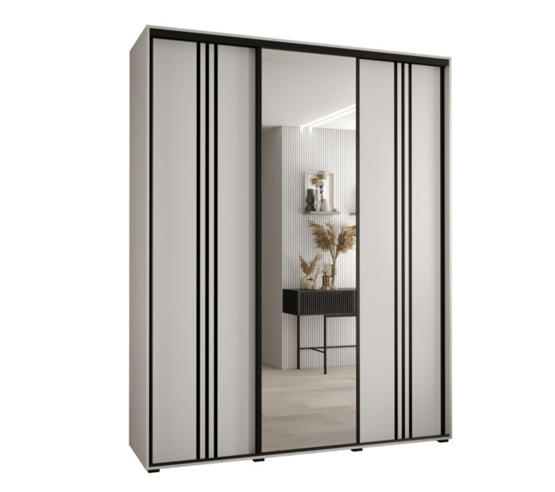 Szafa przesuwna Abiks DAVOS 7 wysoka szer.200cm gł.45cm biały/biały/czarny 1szt.