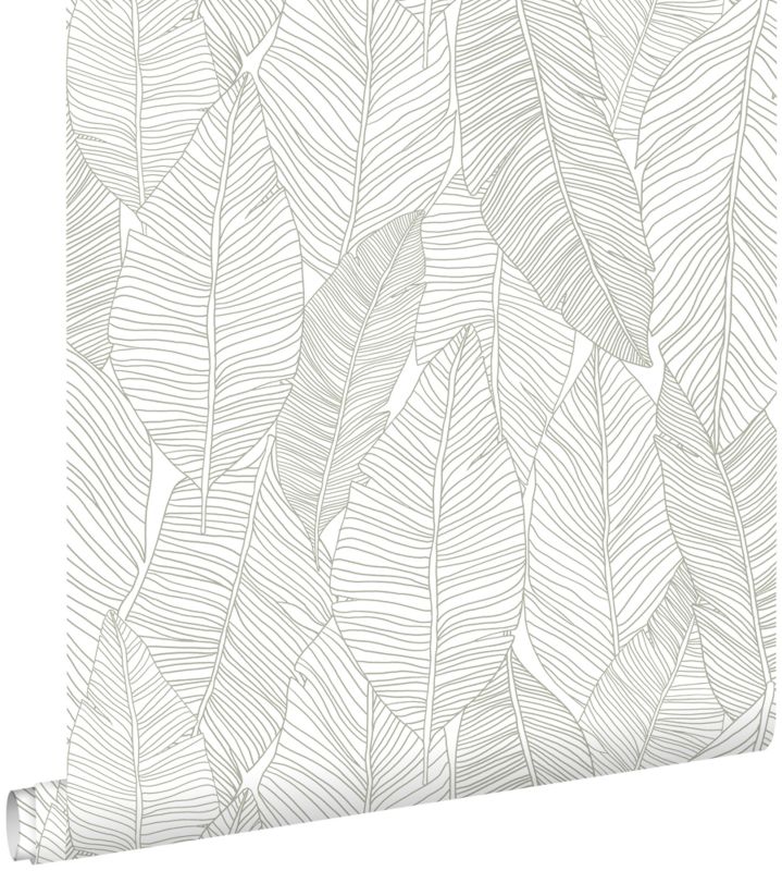 Tapeta ESTAhome narysowane liście ciepłej szarości 53 cm x 10.05 m - 1 rol.